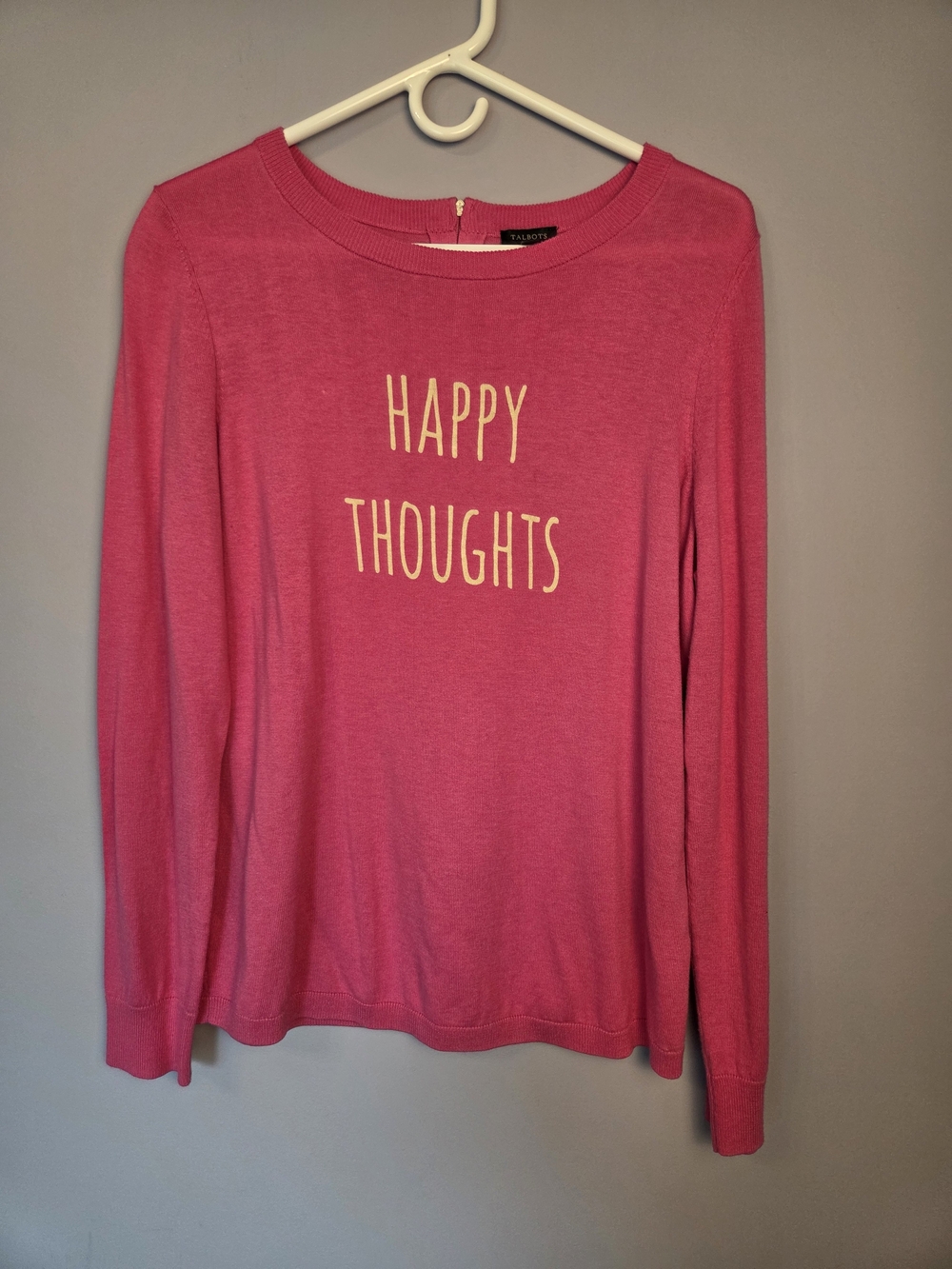 Talbots "Happy Thoughts" Crew Neck Long-Sleeve Pink Knit Top Size M